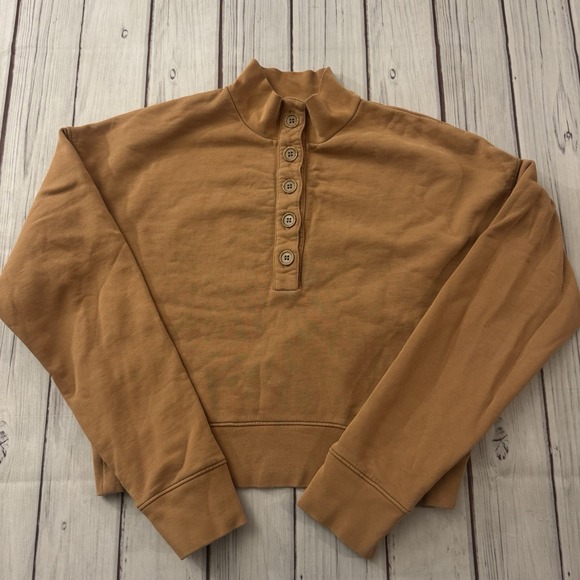 Reformation Tops - Reformation Jeans Cropped Sweatshirt XS Brown Mock Neck Button Pullover USA